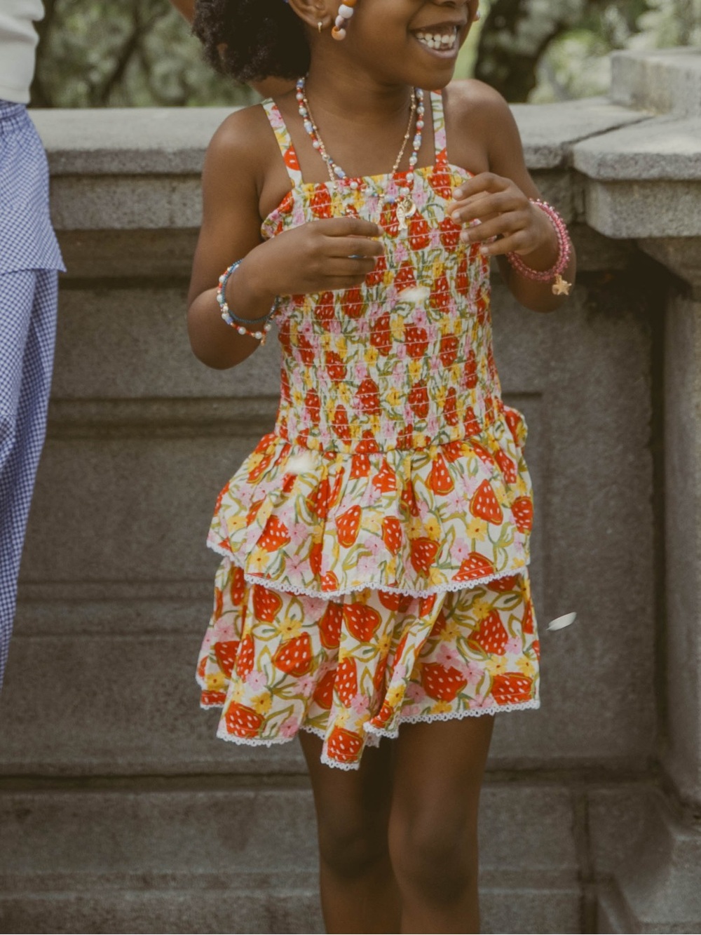 Crewcuts Girls Strawberry Print Smocked Sun Dress - Red, Green, Pink
